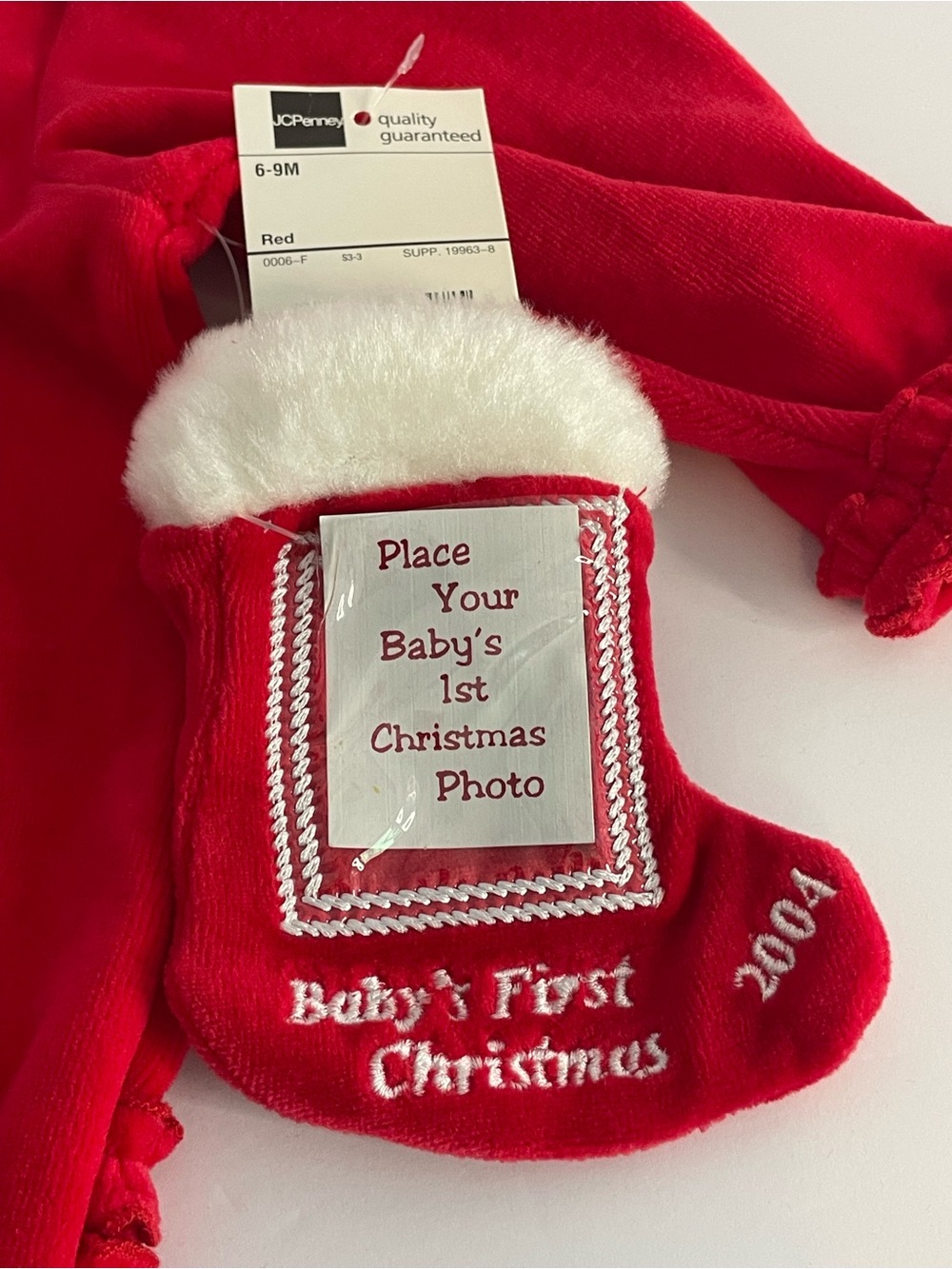 VTG Bright Future Red Velour Christmas Footie Romper 6-9M - Picture 10 of 16